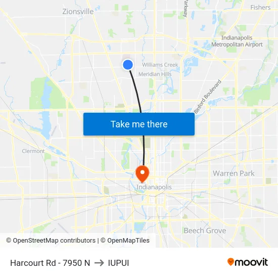 Harcourt Rd - 7950 N to IUPUI map