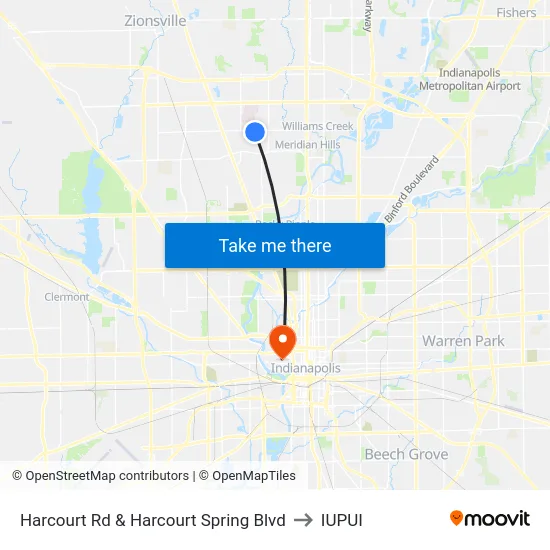 Harcourt Rd & Harcourt Spring Blvd to IUPUI map