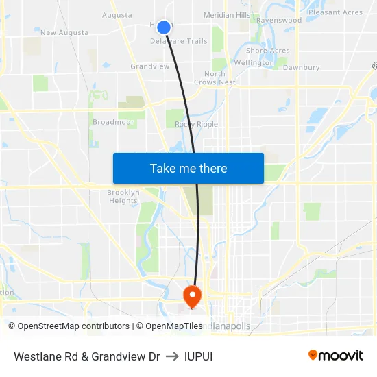 Westlane Rd & Grandview Dr to IUPUI map