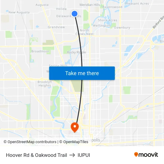Hoover Rd & Oakwood Trail to IUPUI map