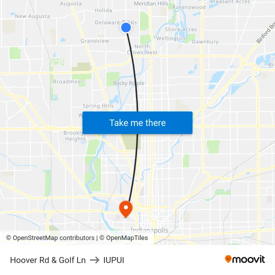 Hoover Rd & Golf Ln to IUPUI map