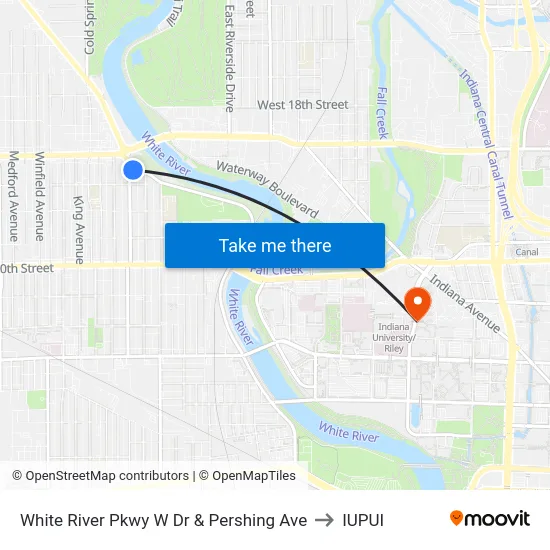 White River Pkwy W Dr & Pershing Ave to IUPUI map