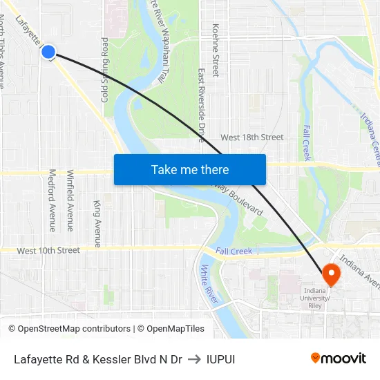 Lafayette Rd & Kessler Blvd N Dr to IUPUI map