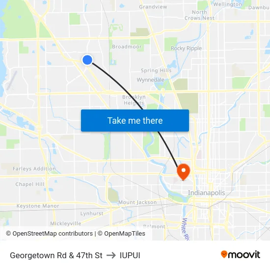 Georgetown Rd & 47th St to IUPUI map