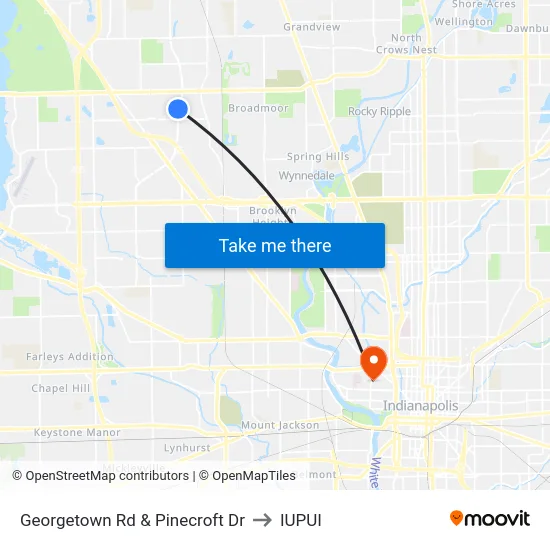 Georgetown Rd & Pinecroft Dr to IUPUI map