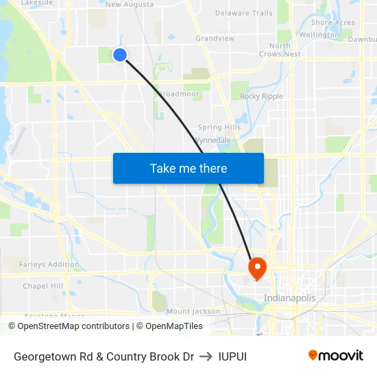 Georgetown Rd & Country Brook Dr to IUPUI map