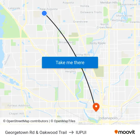 Georgetown Rd & Oakwood Trail to IUPUI map