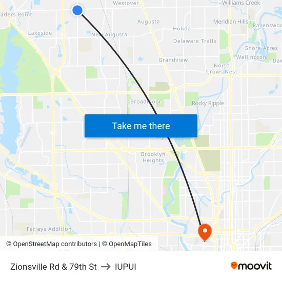Zionsville Rd & 79th St to IUPUI map