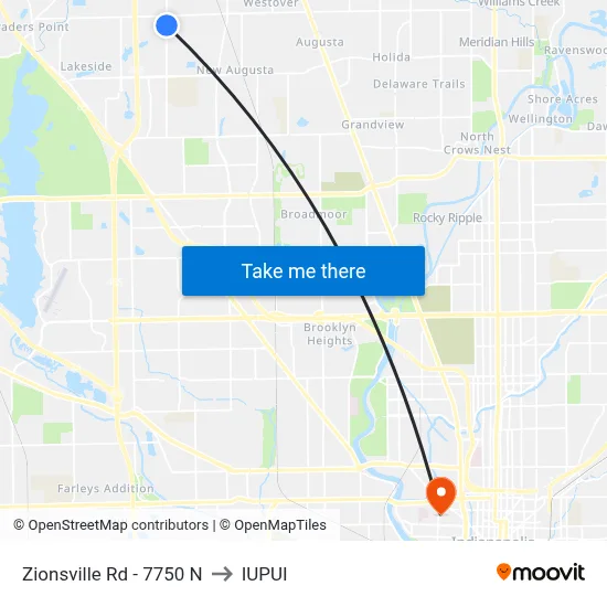 Zionsville Rd - 7750 N to IUPUI map