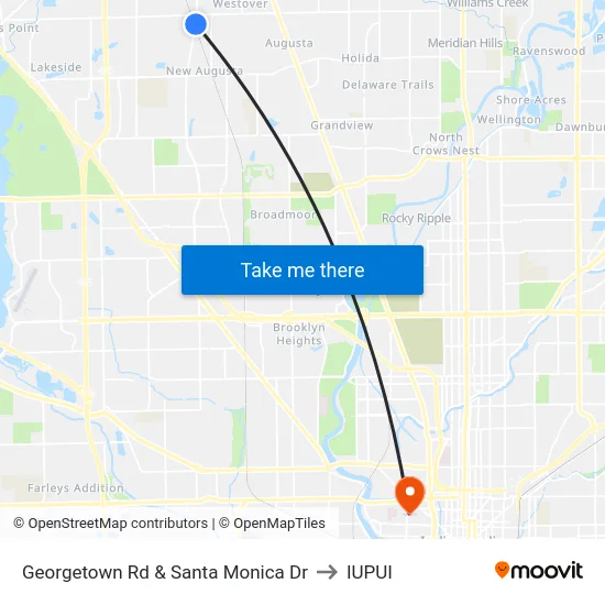 Georgetown Rd & Santa Monica Dr to IUPUI map