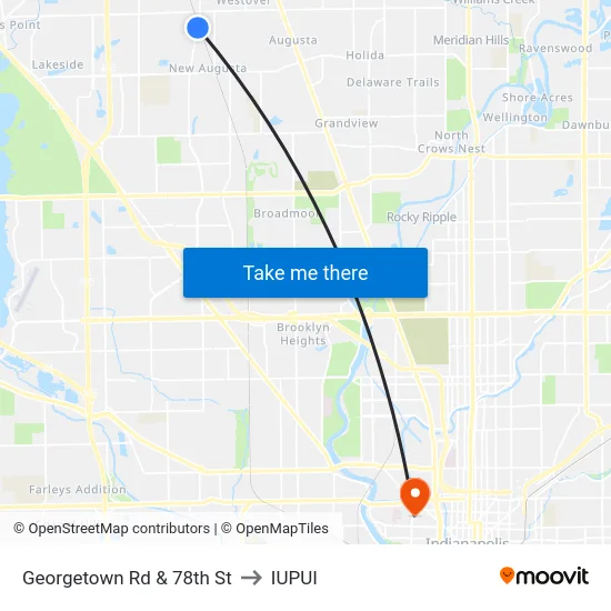 Georgetown Rd & 78th St to IUPUI map