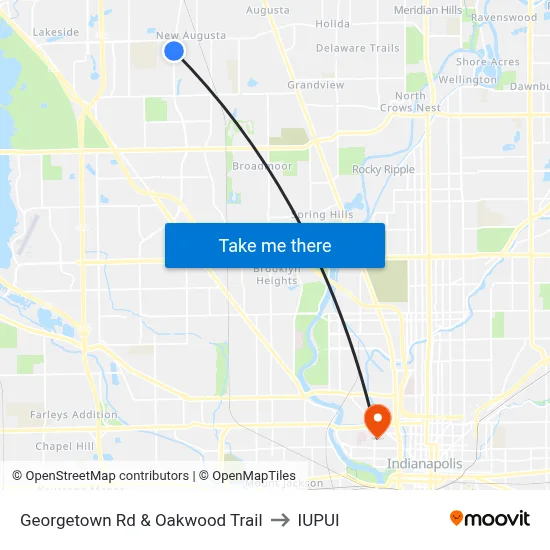 Georgetown Rd & Oakwood Trail to IUPUI map