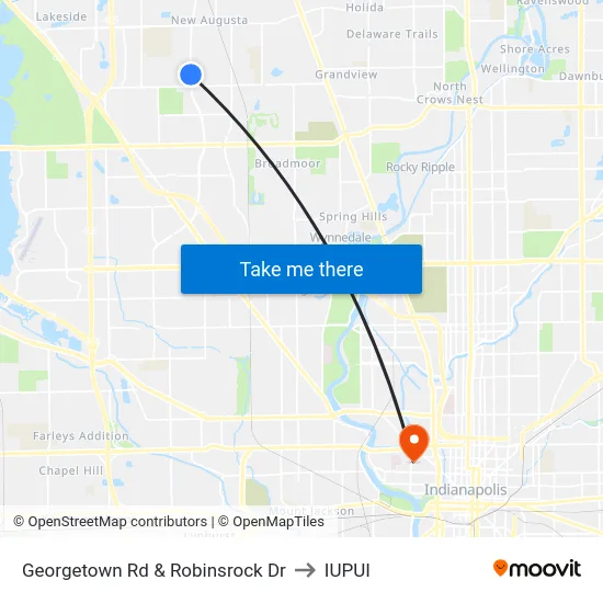 Georgetown Rd & Robinsrock Dr to IUPUI map