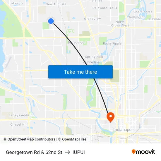 Georgetown Rd & 62nd St to IUPUI map