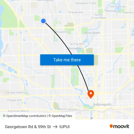 Georgetown Rd & 59th St to IUPUI map