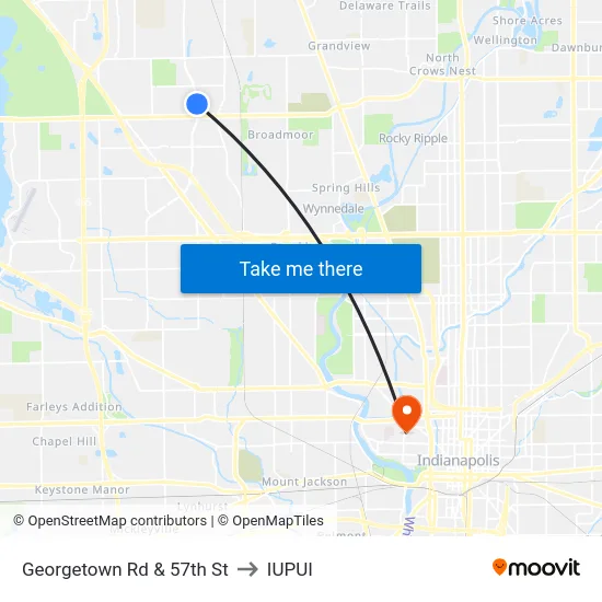 Georgetown Rd & 57th St to IUPUI map
