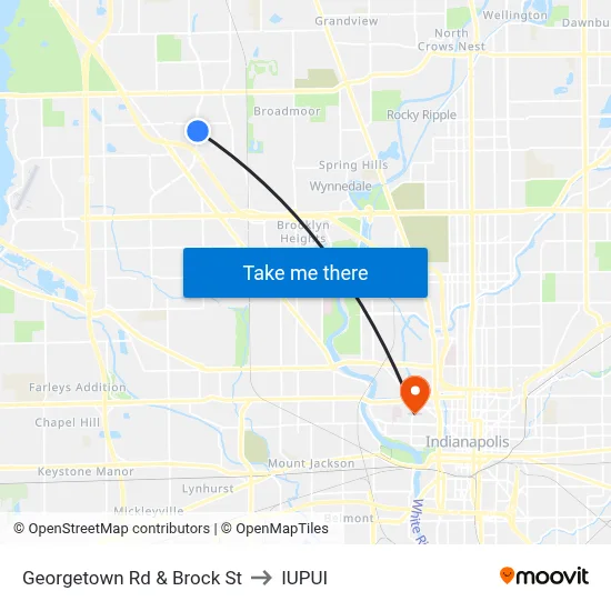 Georgetown Rd & Brock St to IUPUI map