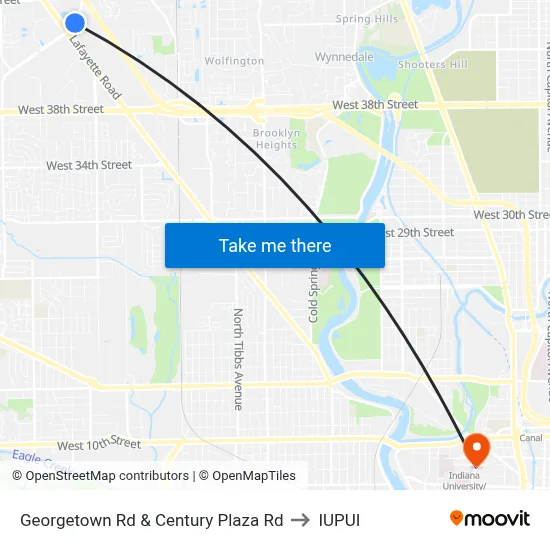 Georgetown Rd & Century Plaza Rd to IUPUI map