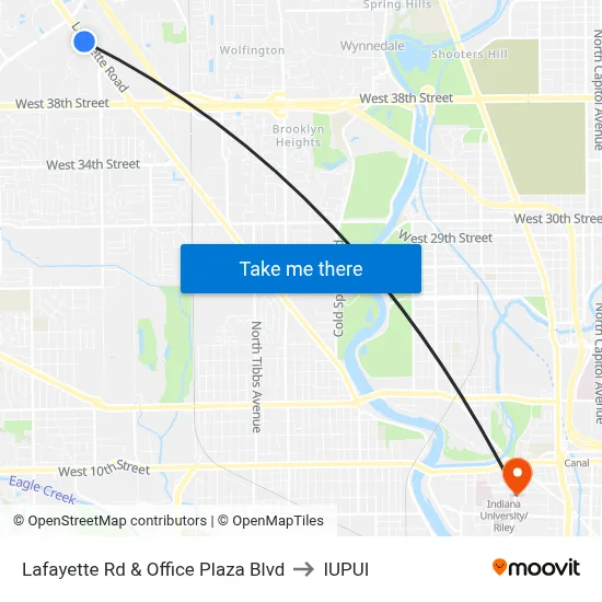 Lafayette Rd & Office Plaza Blvd to IUPUI map