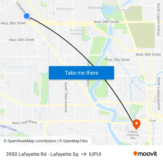 3950 Lafayette Rd - Lafayette Sq to IUPUI map