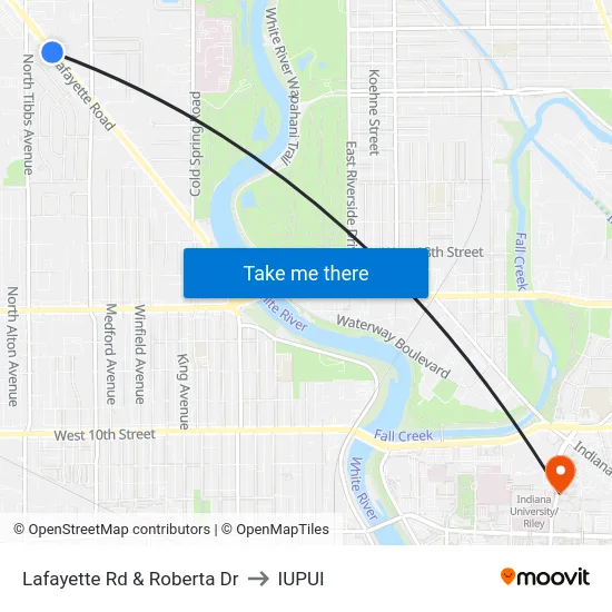 Lafayette Rd & Roberta Dr to IUPUI map