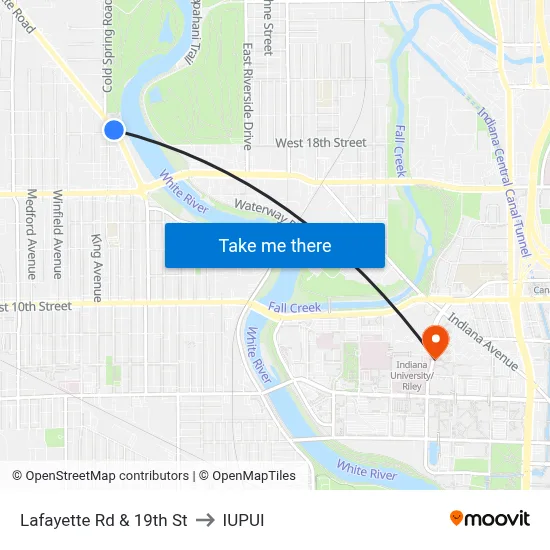 Lafayette Rd & 19th St to IUPUI map