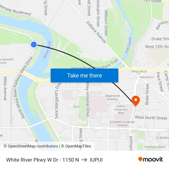 White River Pkwy W Dr - 1150 N to IUPUI map