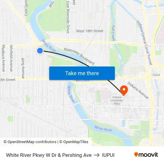White River Pkwy W Dr & Pershing Ave to IUPUI map