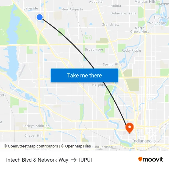 Intech Blvd & Network Way to IUPUI map