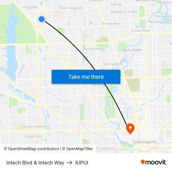 Intech Blvd & Intech Way to IUPUI map