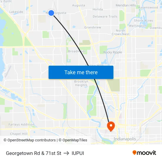 Georgetown Rd & 71st St to IUPUI map