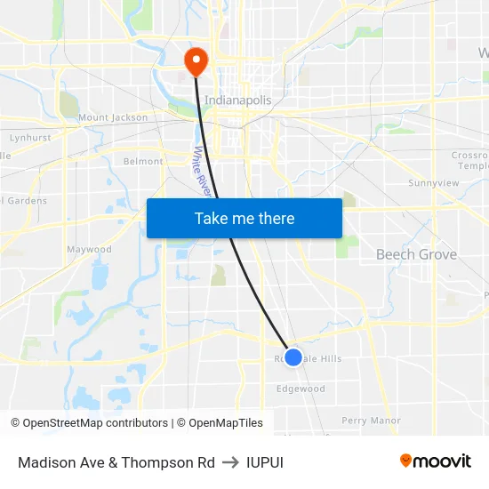 Madison Ave & Thompson Rd to IUPUI map