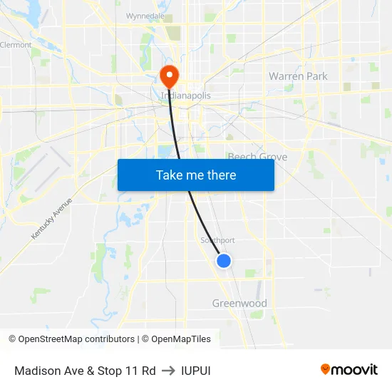Madison Ave & Stop 11 Rd to IUPUI map
