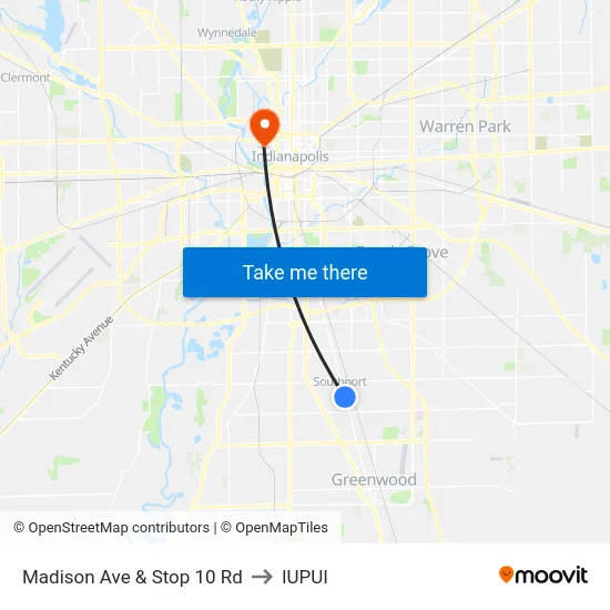 Madison Ave & Stop 10 Rd to IUPUI map
