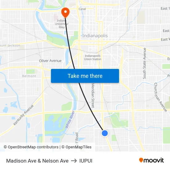 Madison Ave & Nelson Ave to IUPUI map