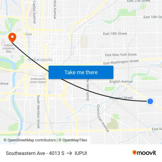 Southeastern Ave - 4013 S to IUPUI map