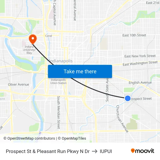Prospect St & Pleasant Run Pkwy N Dr to IUPUI map