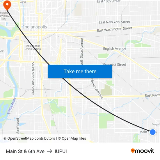 Main St & 6th Ave to IUPUI map