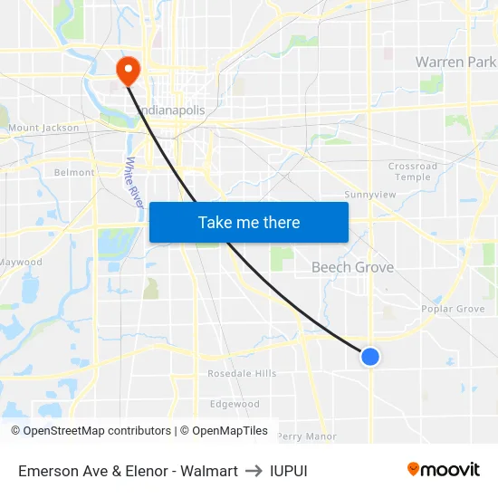Emerson Ave & Elenor - Walmart to IUPUI map