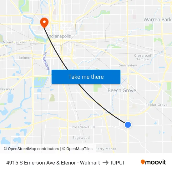 4915 S Emerson Ave & Elenor - Walmart to IUPUI map