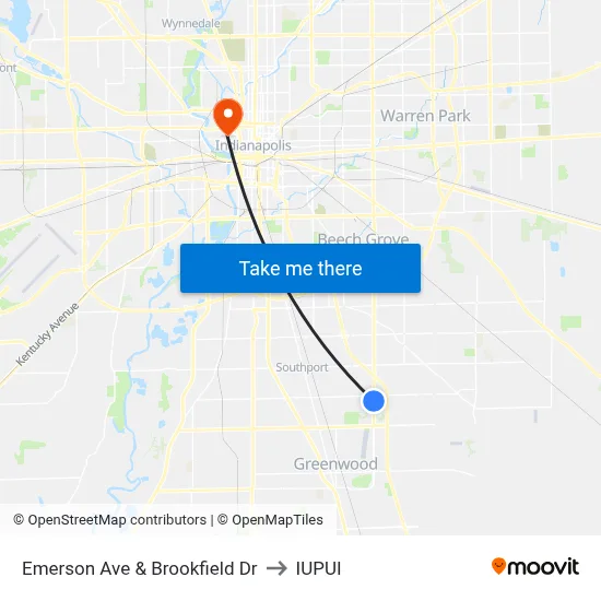 Emerson Ave & Brookfield Dr to IUPUI map