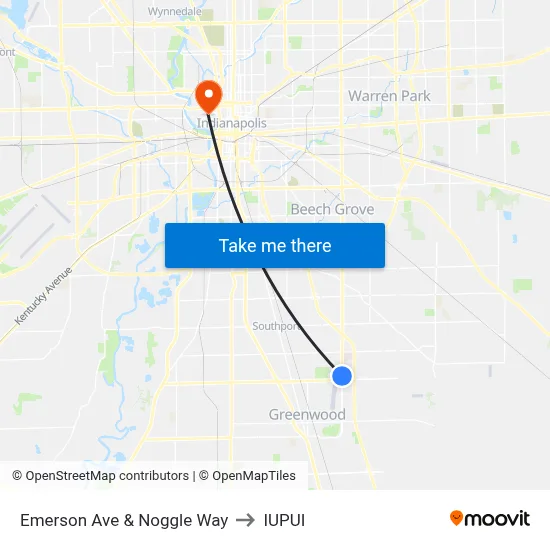Emerson Ave & Noggle Way to IUPUI map