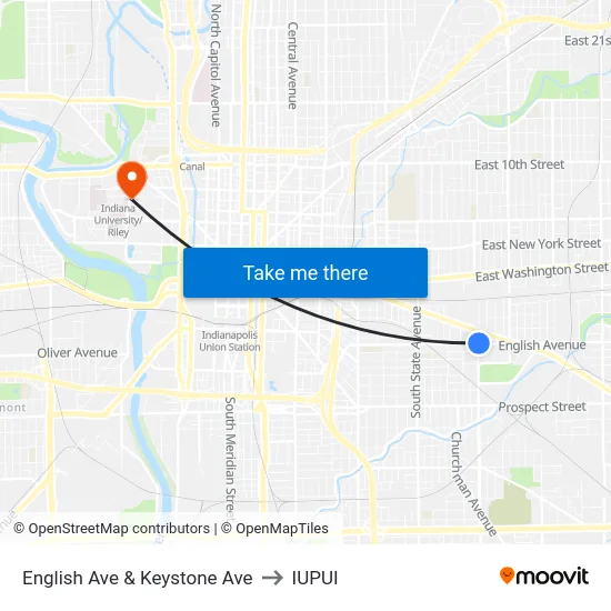 English Ave & Keystone Ave to IUPUI map