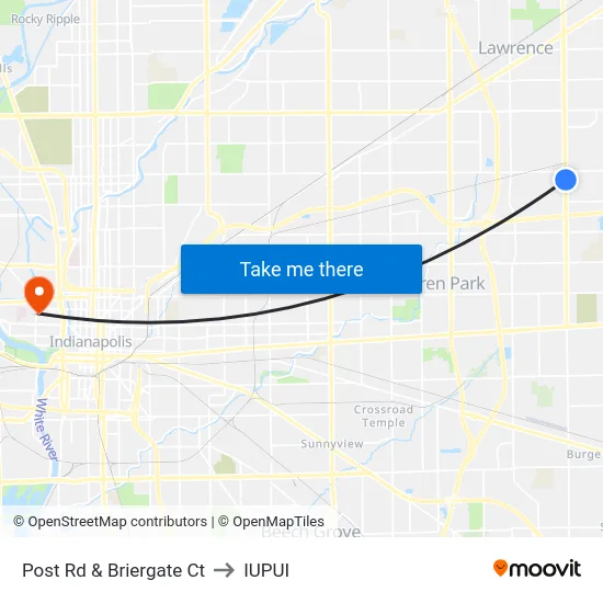 Post Rd & Briergate Ct to IUPUI map