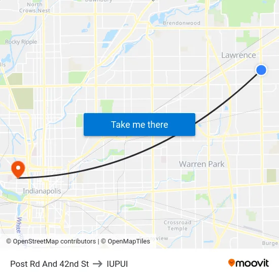 Post Rd And 42nd St to IUPUI map