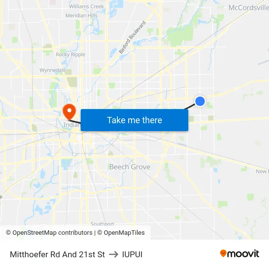 Mitthoefer Rd And 21st St to IUPUI map