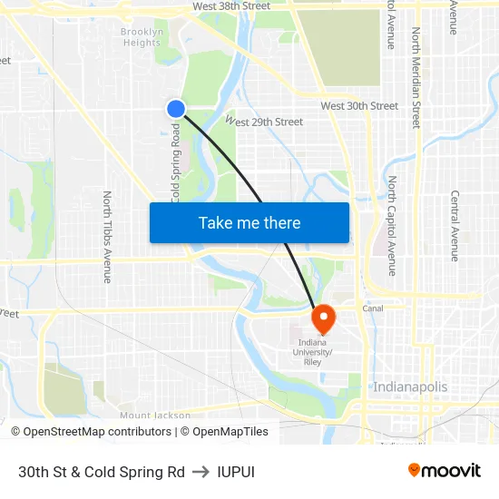 30th St & Cold Spring Rd to IUPUI map
