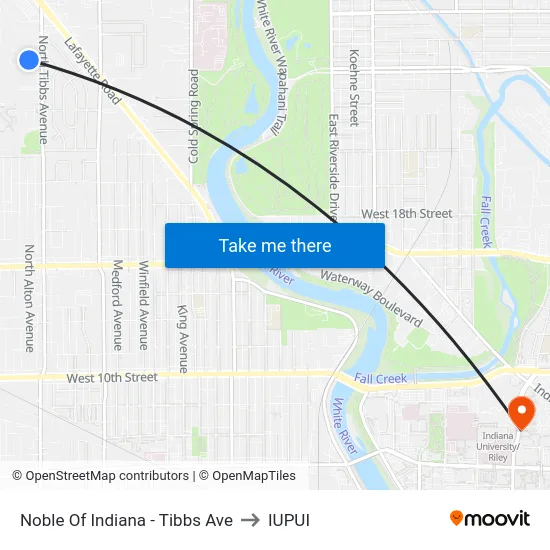 Noble Of Indiana - Tibbs Ave to IUPUI map