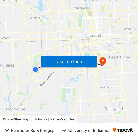 W. Perimeter Rd & Bridgeport Rd to University of Indianapolis map