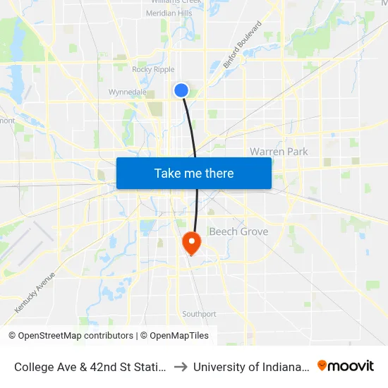 College Ave & 42nd St Station Sb to University of Indianapolis map